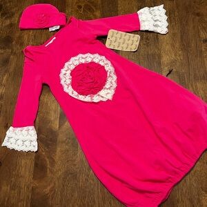 NWT Baby Sleep Gown 3-6 Months Floral Lace Pink Dress with Hat Boutique NEW